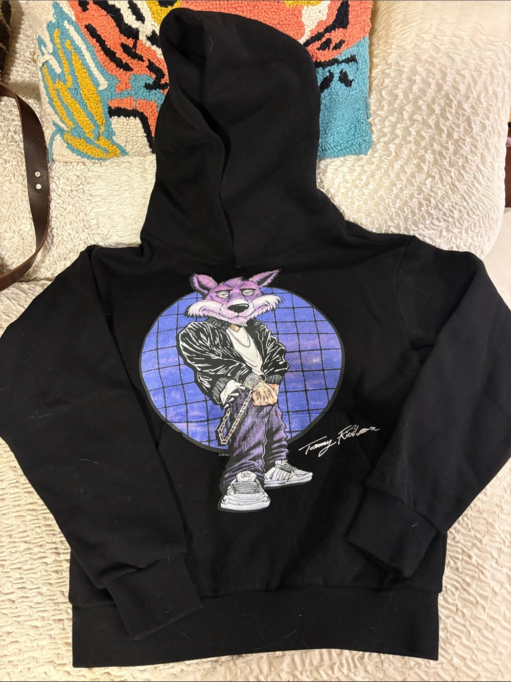 TommyRichmoon Black Hoodie, Purple Fox Graphic, WORLD Tour streetwear Pullover-